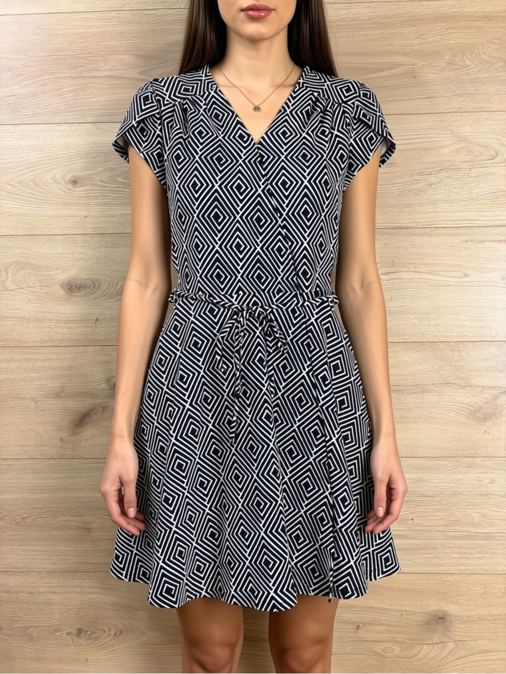 SMAK PARLOUR Black/White Geometric Faux Wrap Dress SMALL